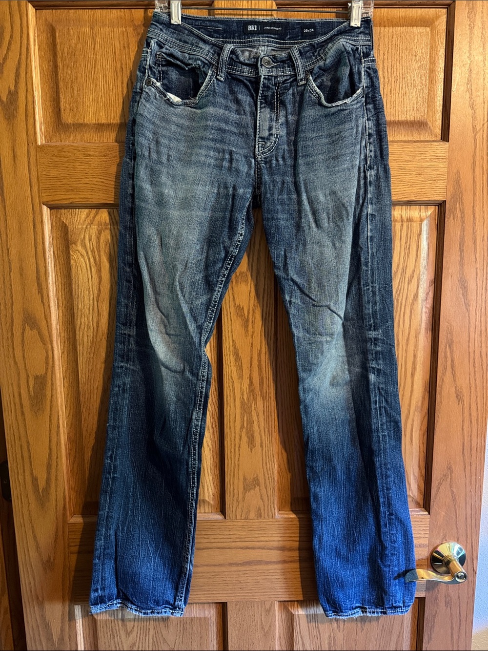 BKE Men's Distressed Blue Straight Jeans
